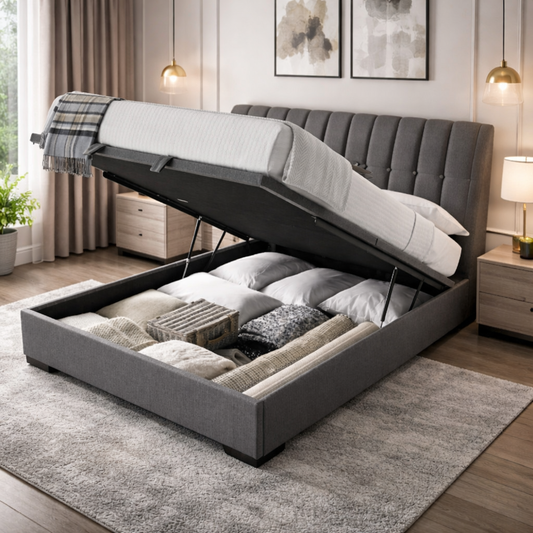 Grey Velvet Storage Bed 160x200 cm | Luxury Tufted Bed Frame Egypt