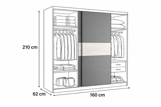 Multi Color Sliding Wardrobe 160x210 cm | MDF Egypt