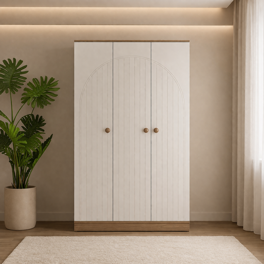 Teen Modern Bedroom Set – Bed & Wardrobe -White & Beige - 4 Pieces (Copy)