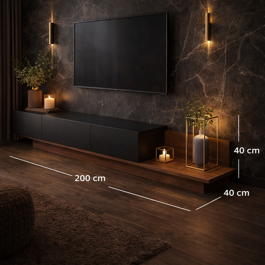 Melamine Mdf Tv Unit Black and Brown - 40x40x200 cm