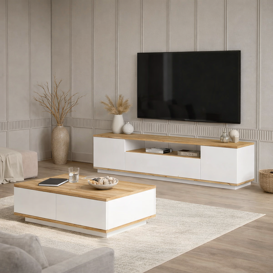 Coffee Table - MDF - Biege & White - 100x50x40