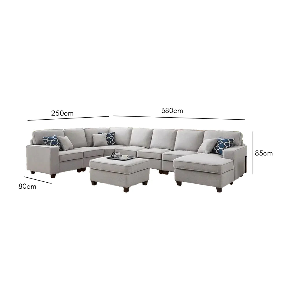 Modern U-Shaped Sofa 380×250 cm – Beech Wood Linen Sofa | Large Comfortable Couch Egypt