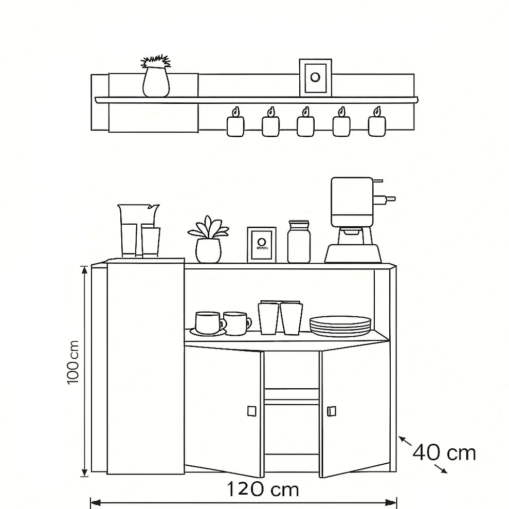 Coffee Corner - MDF Wood - Brown - 120x40x100
