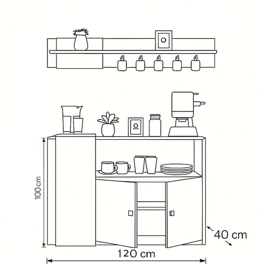 Coffee Corner - MDF Wood - Brown - 120x40x100