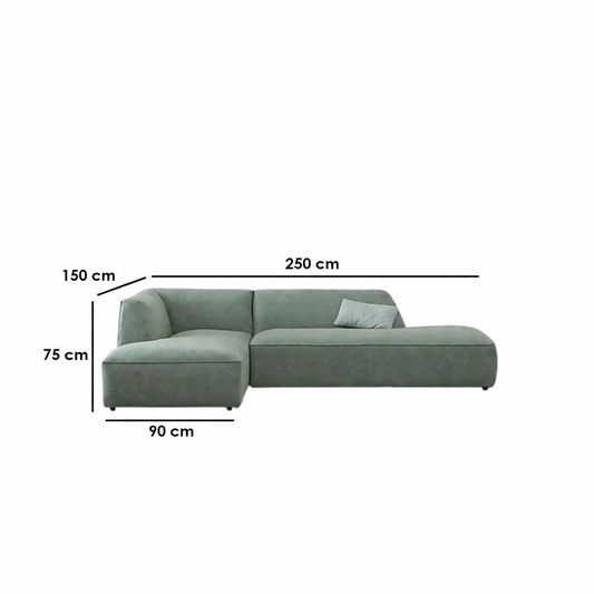 Modern L-Shaped Sofa Light Green Linen 250×150 cm – Corner Sofa Egypt | Comfortable Couch