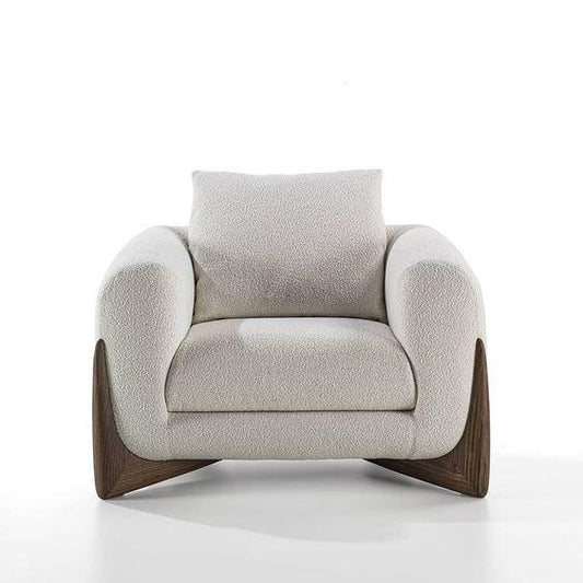 Natural Wood Armchair - Linen- Off White - 100x85x70 cm