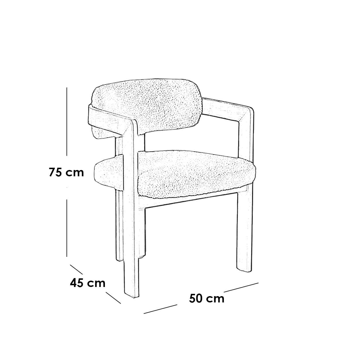 Beech wood and boucle fabric dining chair - brown and off-white