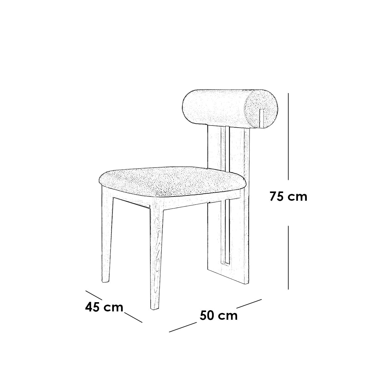 Beech wood and boucle fabric dining chair - brown and off-white