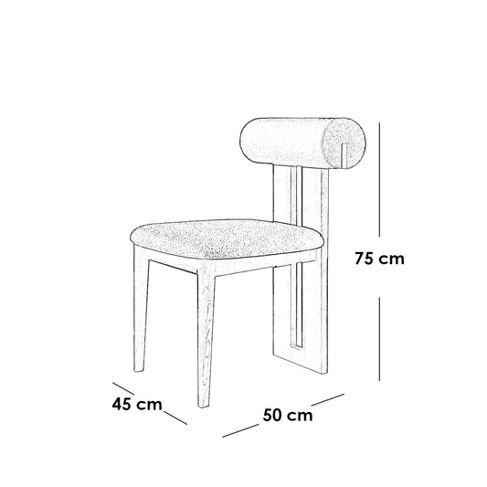 Beech wood and boucle fabric dining chair - brown and off-white