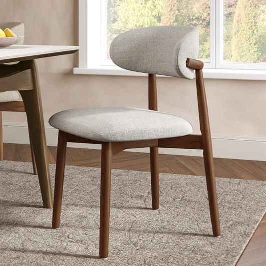 Beech wood and linen fabric dining chair - brown and beige