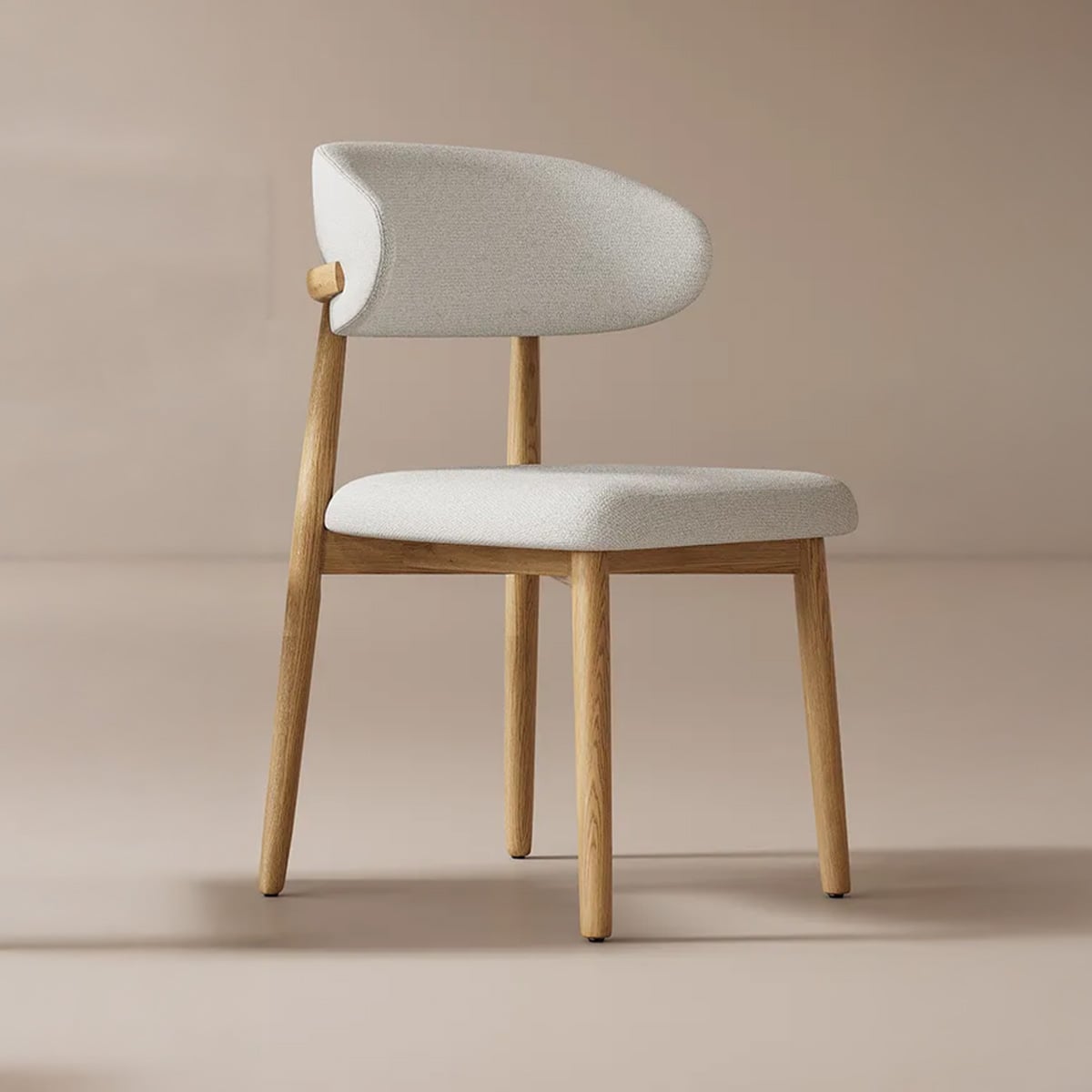 Beech wood and linen fabric dining chair - beige and off-white