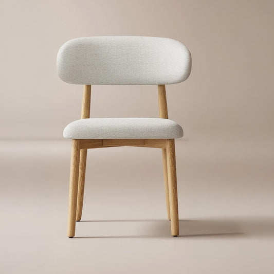 Beech wood and linen fabric dining chair - beige and off-white