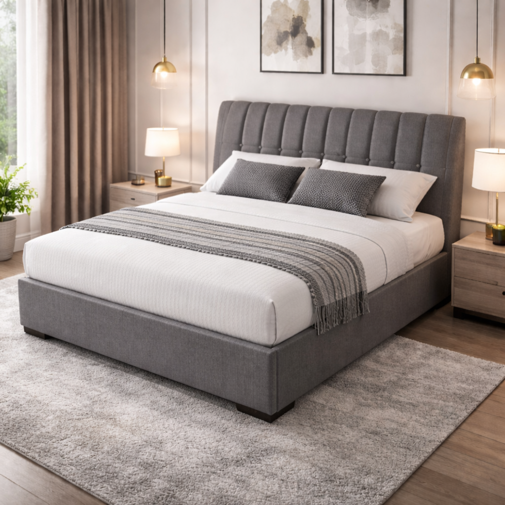 Grey Velvet Storage Bed 160x200 cm | Luxury Tufted Bed Frame Egypt