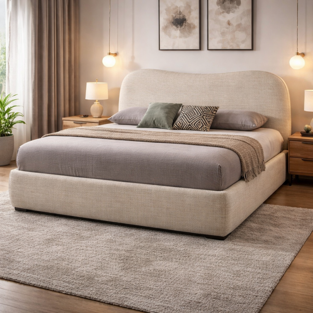 Beige Velvet Bed 160x200 cm | Modern Bed Frame Egypt