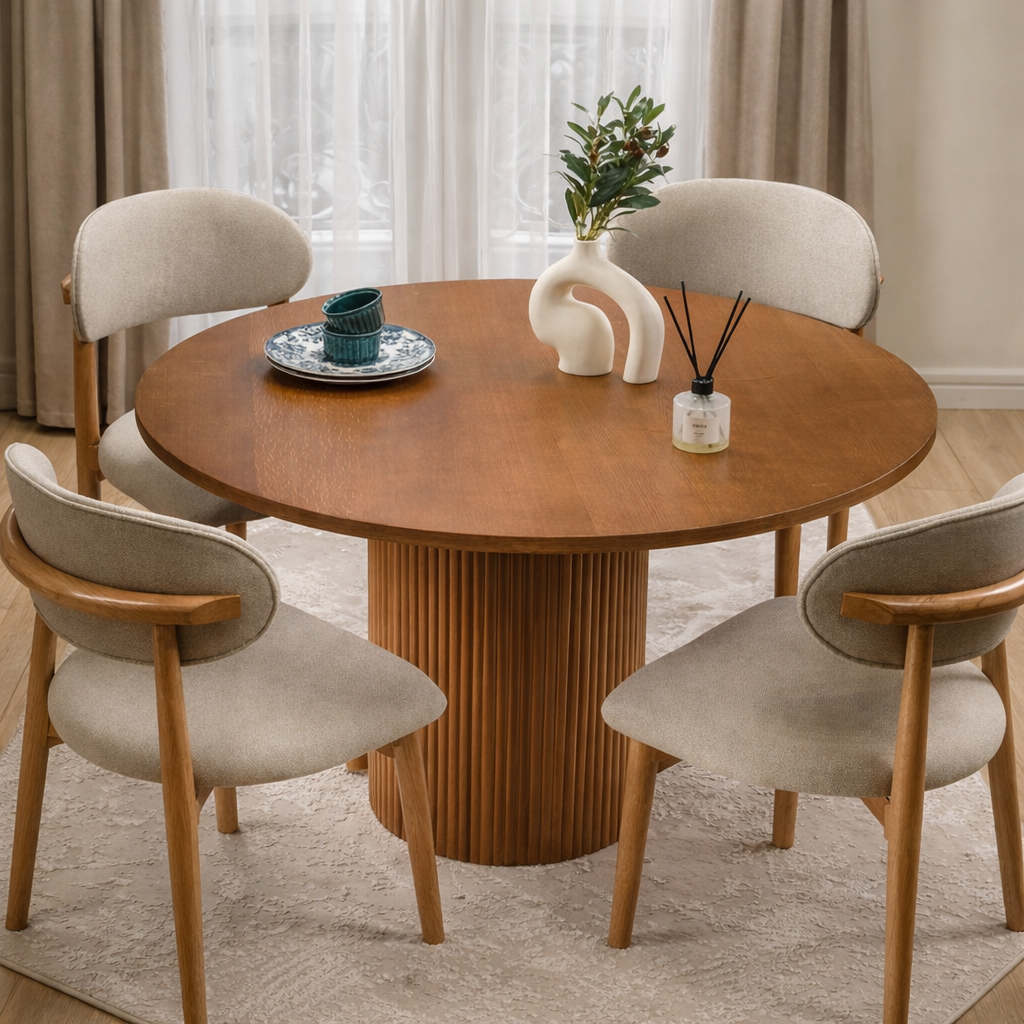 Beech Wood Dining Room 5 Pieces - Brown and Beige