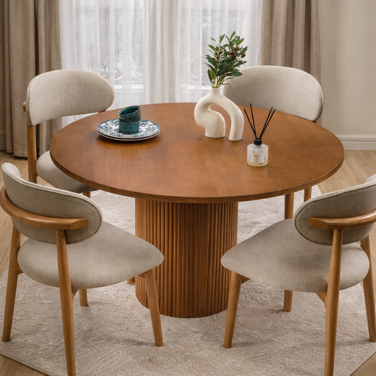 Beech Wood Dining Room 5 Pieces - Brown and Beige