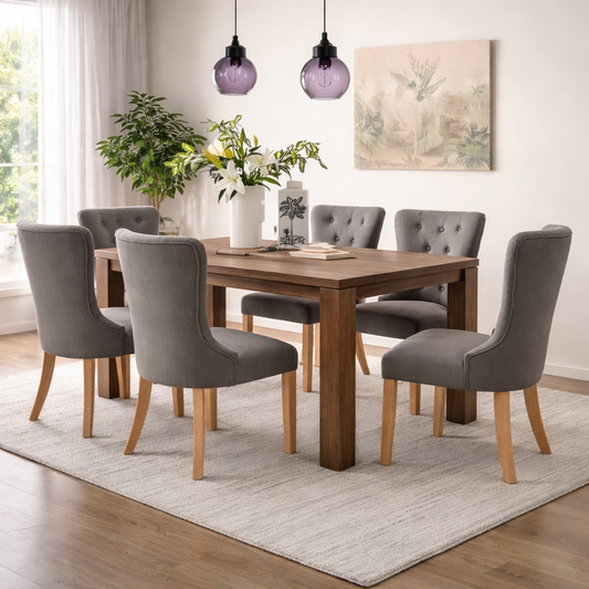 Red Beech Wood and MDF wood with Linen Fabric Dining Room Set Brown and Black - 7 pieces