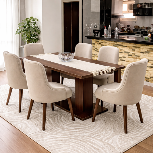 Beech and Counter Wood with Velvet Fabric Dining Room Set 7 pieces