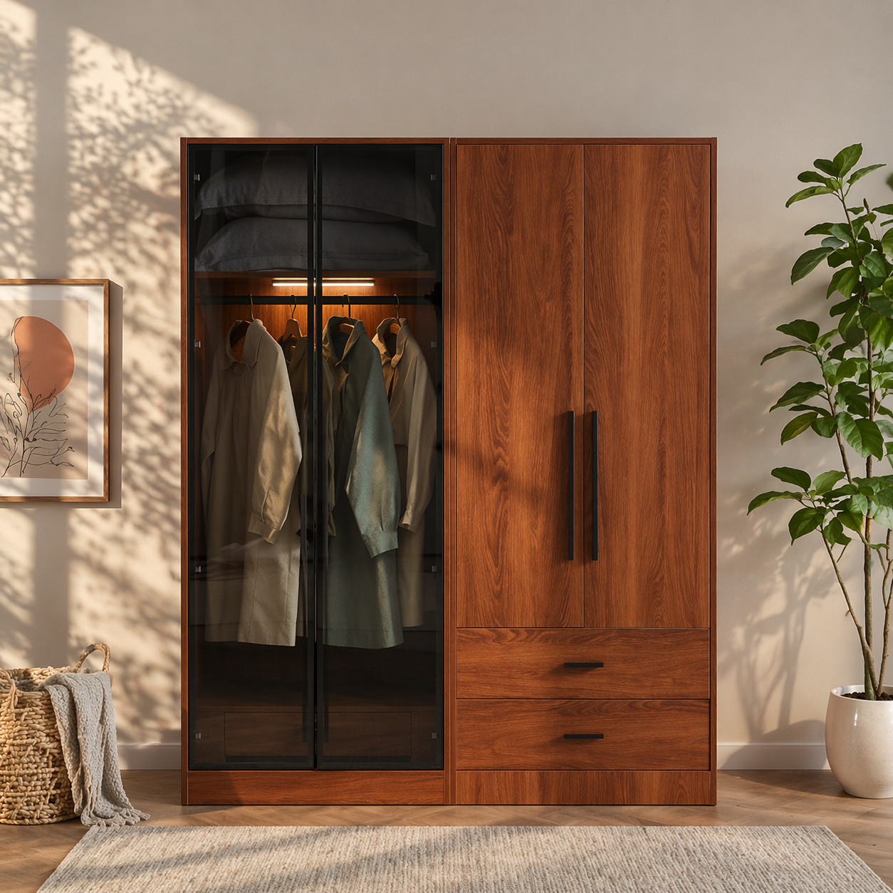 Brown MDF Dressing Unit 160x200 cm | Modern Wardrobe Egypt