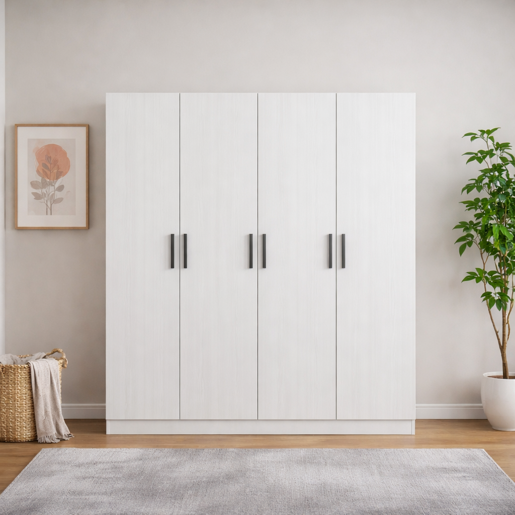 White Wardrobe Unit Chipboard | Modern Closet Storage Egypt