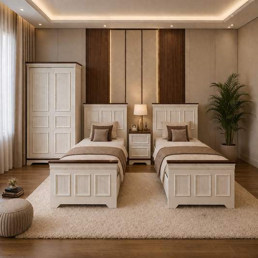 Teen Modern Counter Wood Bedroom Set – 2 Beds & Wardrobe - 5 Pieces