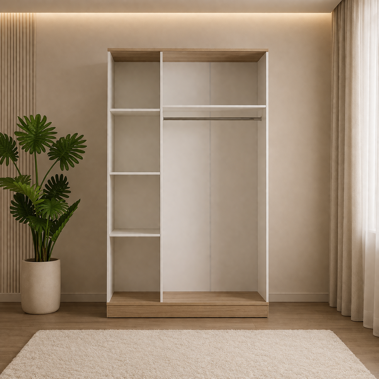 Teen Modern Bedroom Set – Bed & Wardrobe -White & Beige - 4 Pieces (Copy)