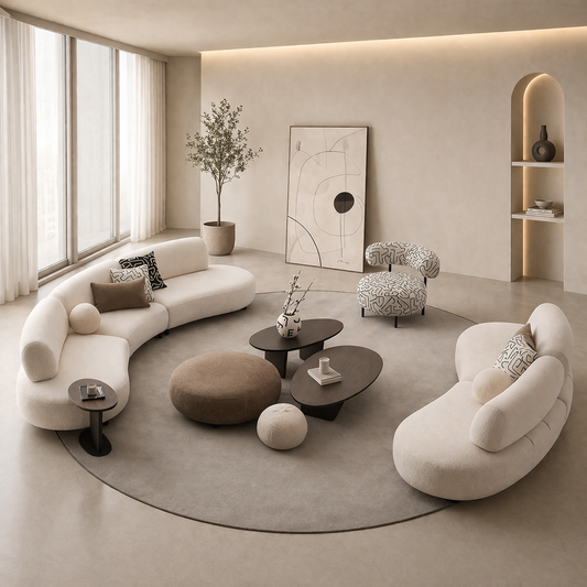 Modern Bouclé Living Room Set – 3 Pieces (2 Sofas & Chair) | Off-White Beech Wood Design