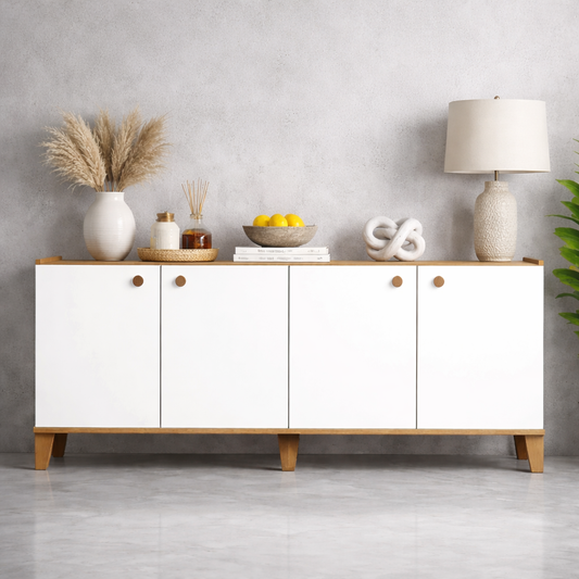 Modern Sideboard Cabinet ( Buffet ) – 160cm – White & Beige – Melamine Finish