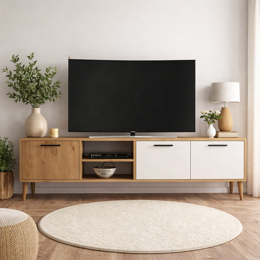 MDF Tv Unit White and Beige - 45x180x30 cm
