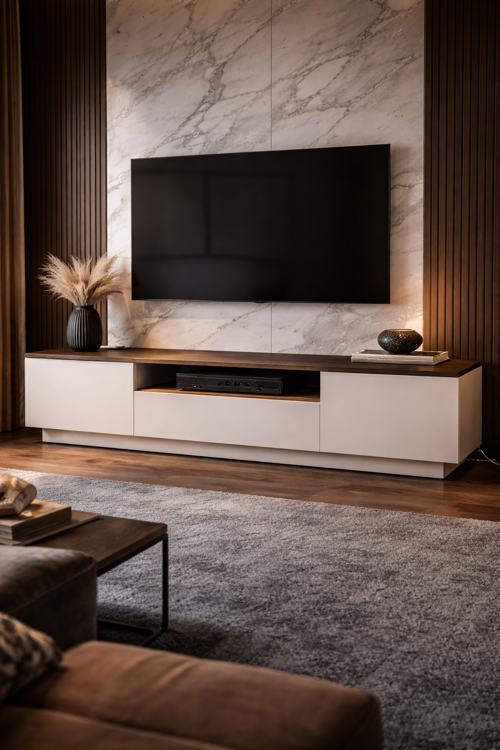TV Unit White and Beige - 180 × 35 × 30 cm