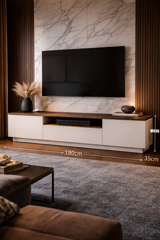 TV Unit White and Beige - 180 × 35 × 30 cm