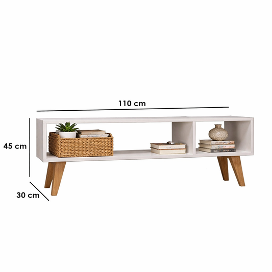 MDF Wood Tv Unit White and Beige - 110 × 28 × 45 cm