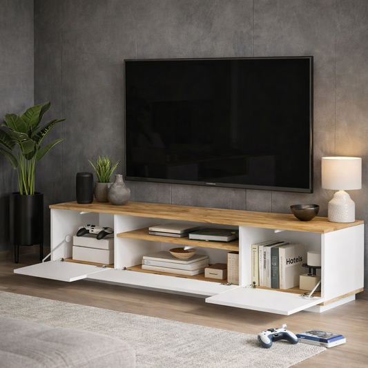 Bundle (TV Unit & Coffee Table) - MDF Wood - White & Beige