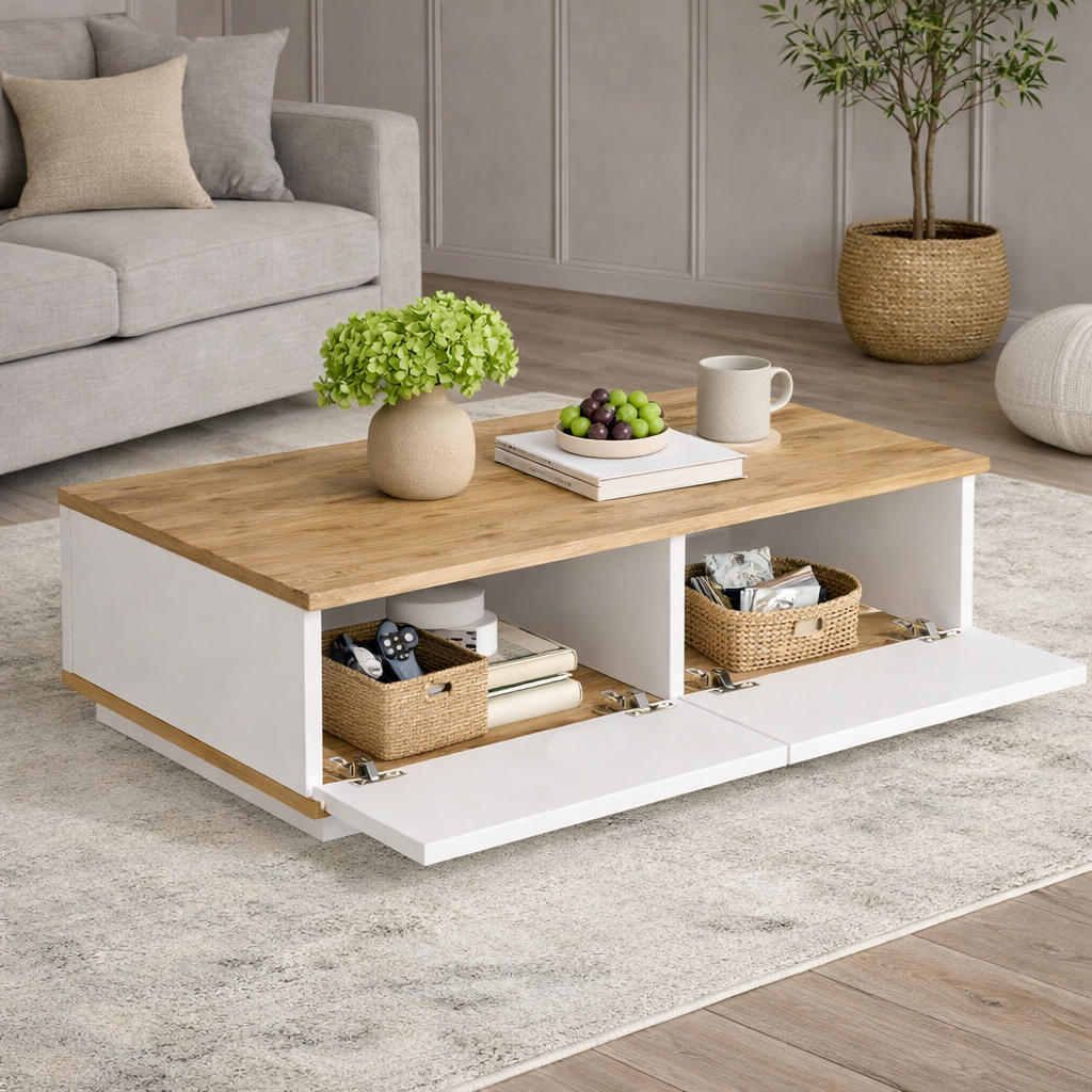 Coffee Table - MDF - Biege & White - 100x50x40