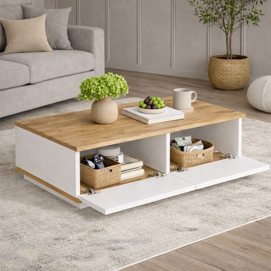 Coffee Table - MDF - Biege & White - 100x50x40