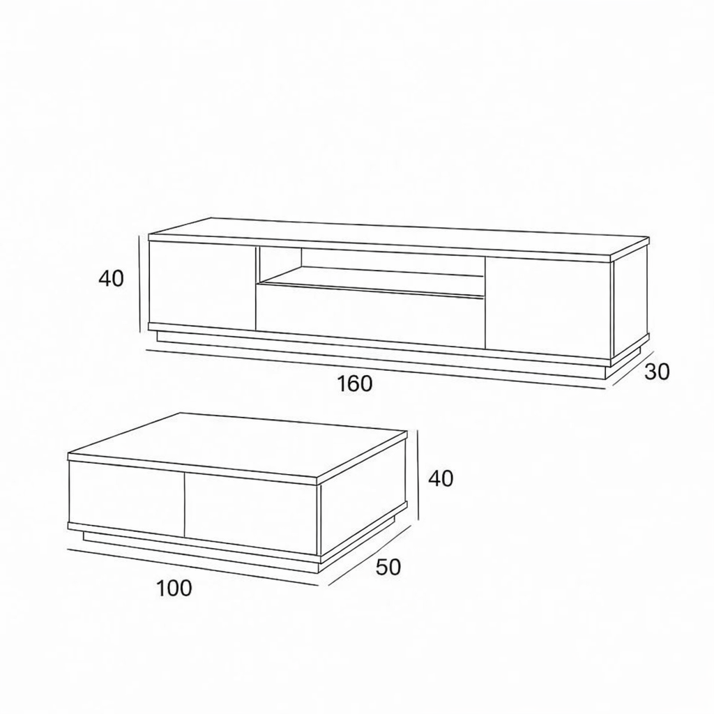 Bundle (TV Unit & Coffee Table) - MDF Wood - White & Beige