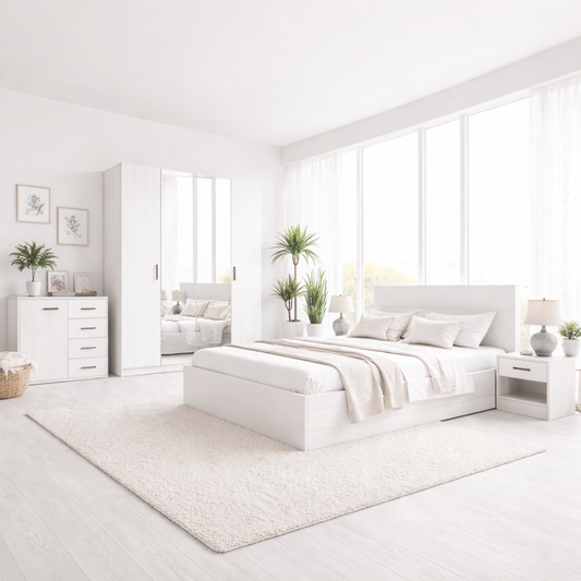 Melamine Blockboard ( كونتر ميلامين )  Bedroom Set 5 Pieces - Beige and Grey
