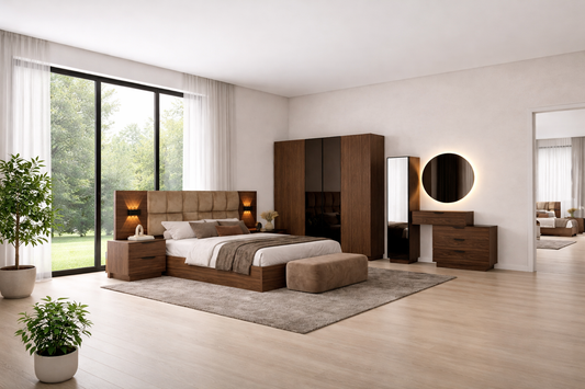 Melamine Blockboard ( كونتر ميلامين ) Bedroom Set 5 Pieces - Brown and Black