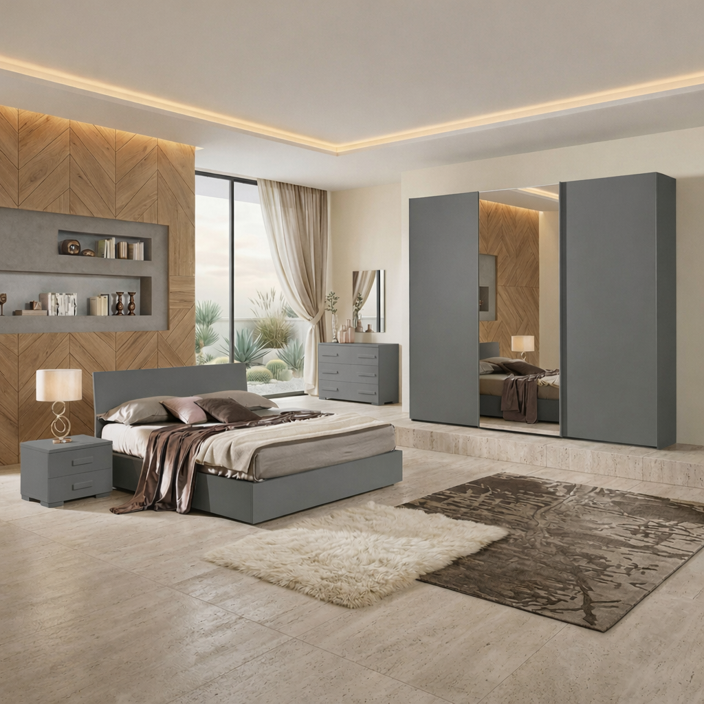 Melamine Blockboard ( كونتر ميلامين )  Bedroom Set 5 Pieces