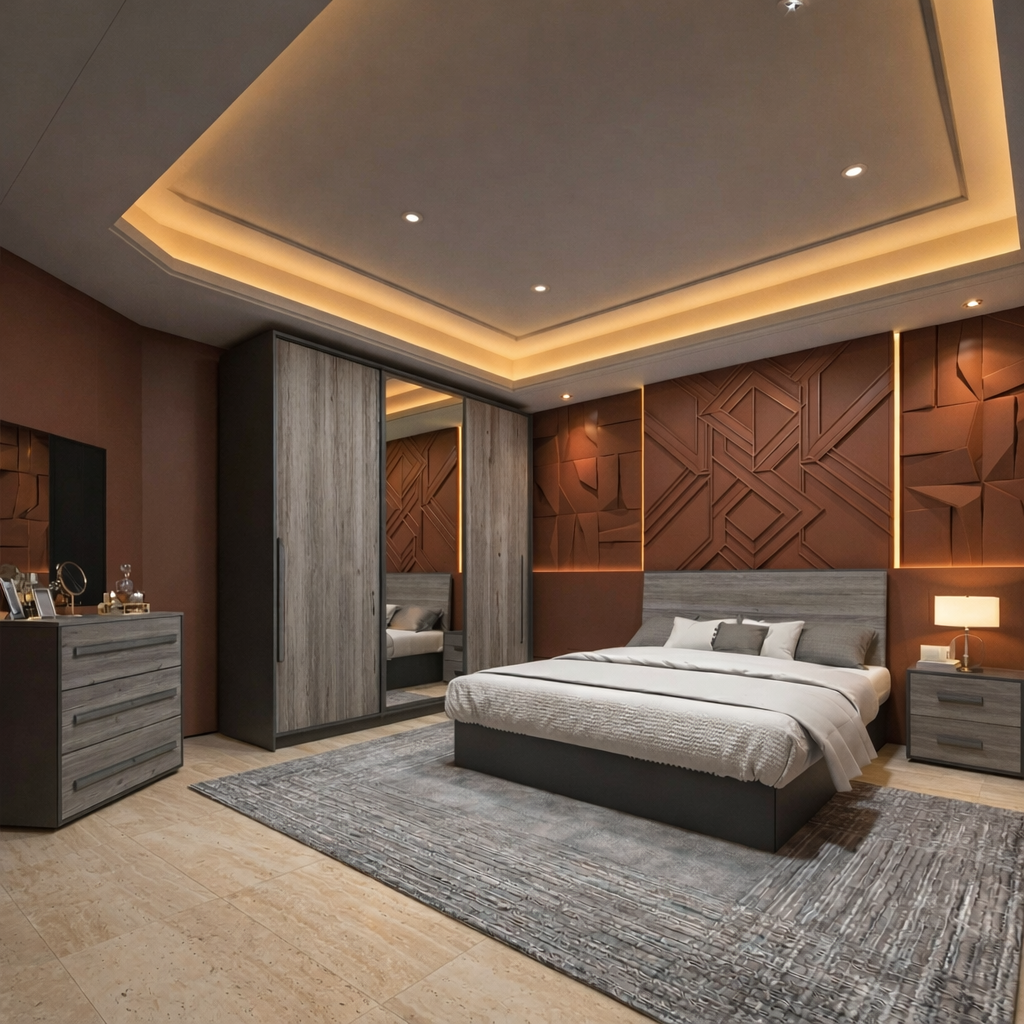 Melamine Blockboard ( كونتر ميلامين )  Bedroom Set 5 Pieces