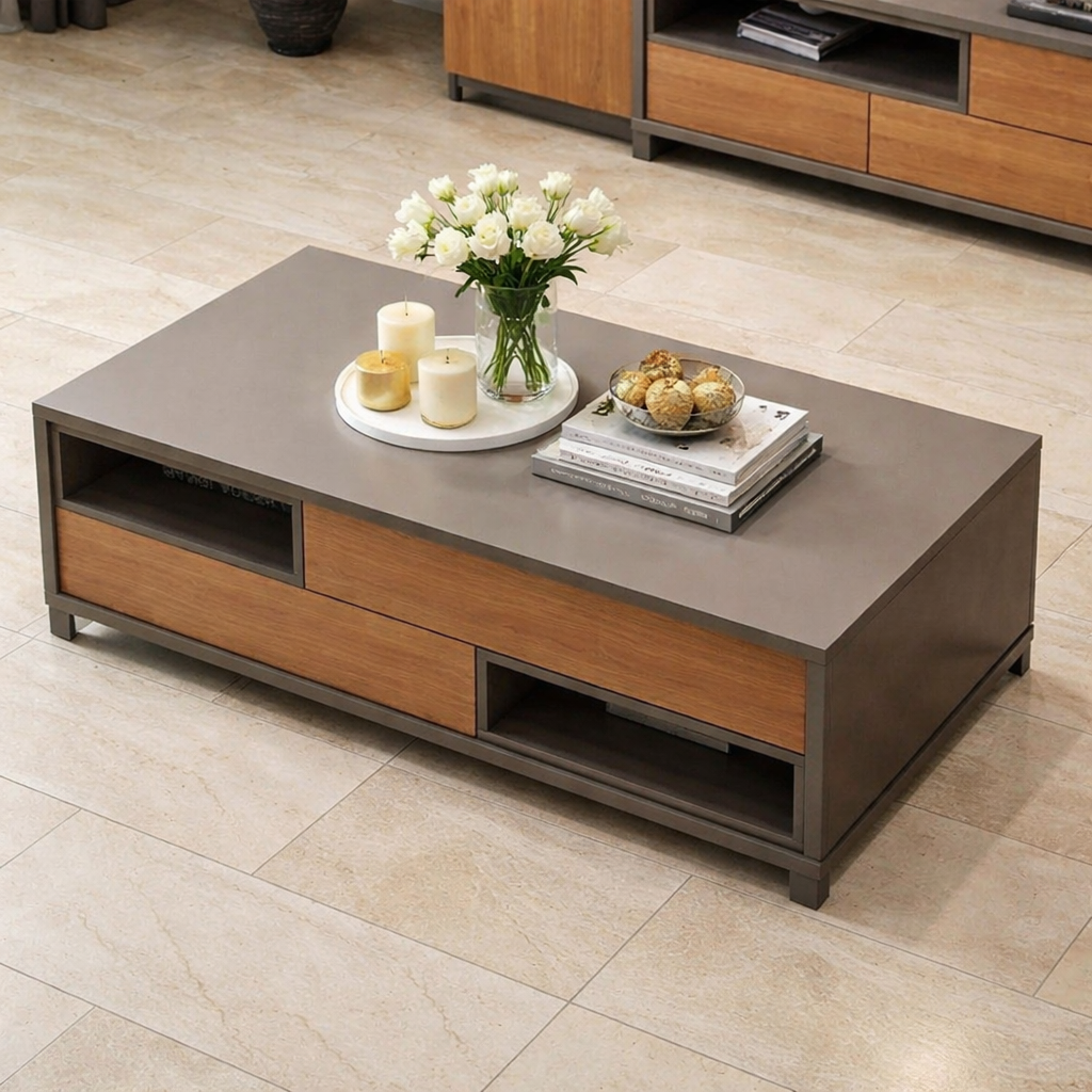 Coffee Table - MDF - Grey & Brown - 100x60x48