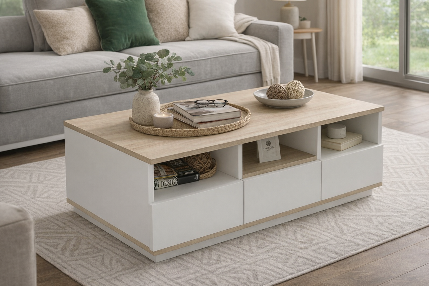 Coffee Table - MDF - Biege & White - 120x60x50