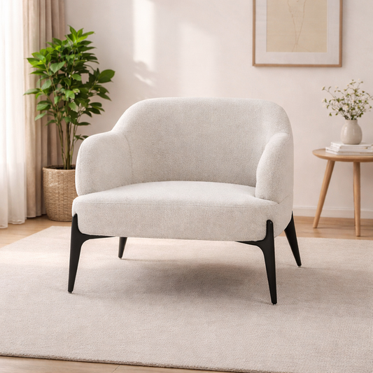 Beech Wood and Velvet fabric Arm Chair - Off-White