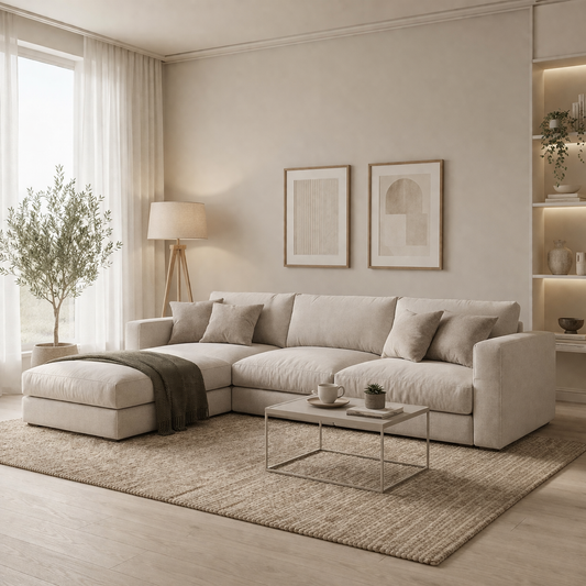 Modern L-Shaped Sofa - Multi Color– Beech Wood Frame | Linen Fabric | 250×150 cm