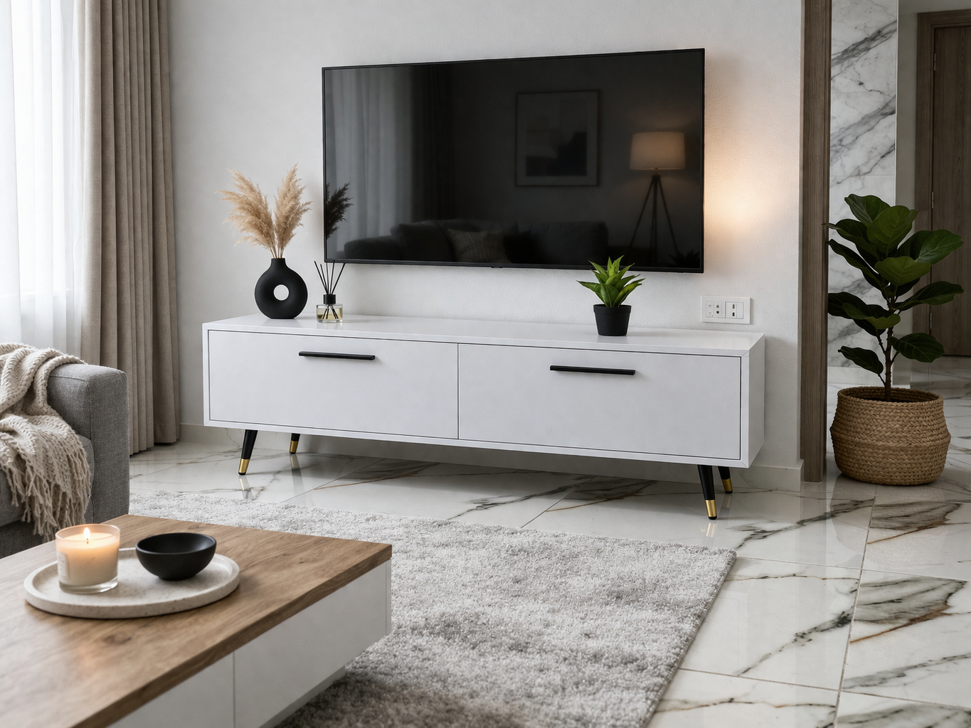 MDF Wood TV Unit  Multi Color - 110x30x40 cm