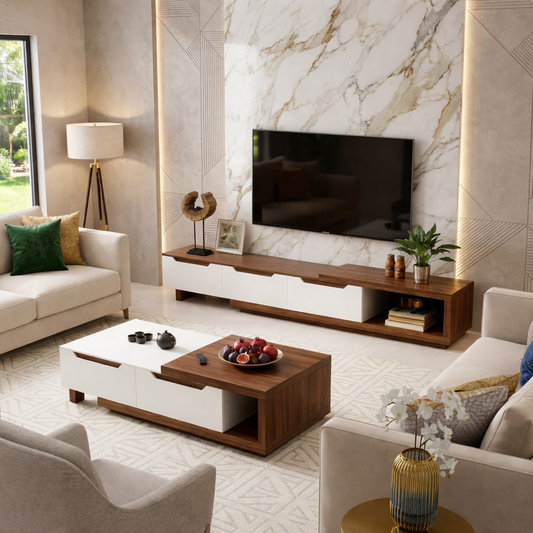 Bundle (TV Unit & Coffee Table) - MDF Wood - Multi Color