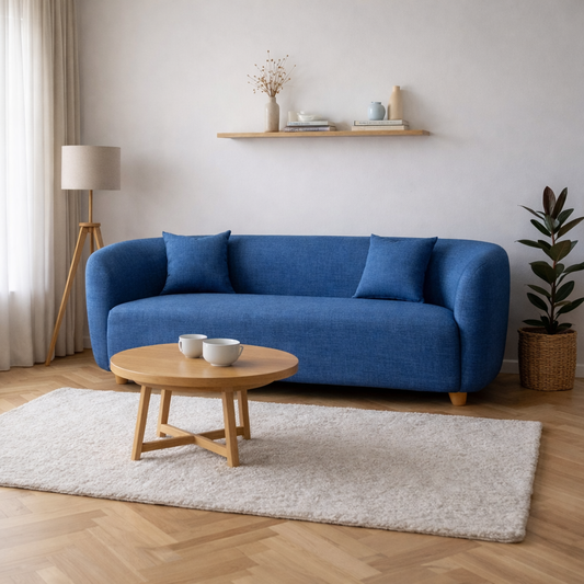 Red Beech Wood & Linen 3 Seater Sofa – Blue | 180 cm - Modern Wooden Couch Egypt