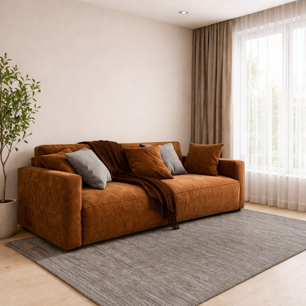 2 Seater Sofa Brown Velvet 180 cm – Red Beech Wood Modern Couch Egypt