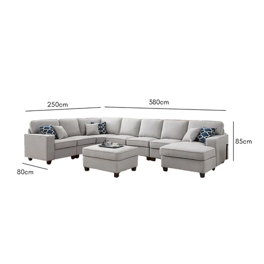 Modern U-Shaped Sofa 380×250 cm – Beech Wood Linen Sofa | Large Comfortable Couch Egypt