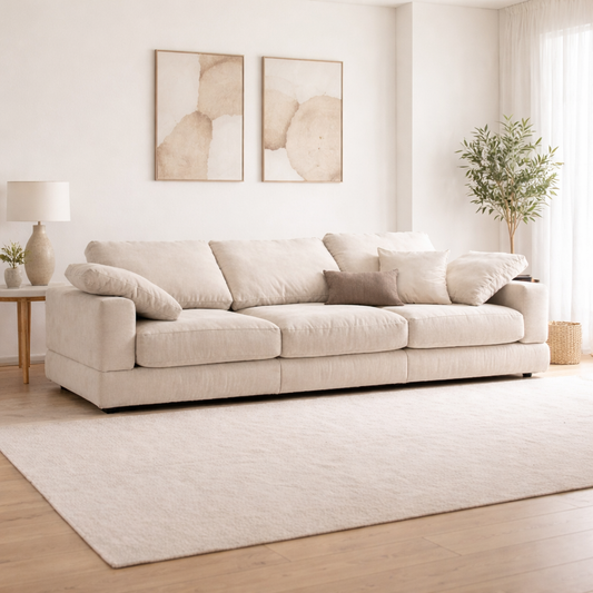 3 Seater Sofa Red Beech Wood – Hummar Velvet – Beige - Modern Wooden Couch Egypt
